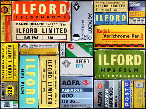 pack de pellicule photo argentique de la marque ilford, fujifilm et agfa